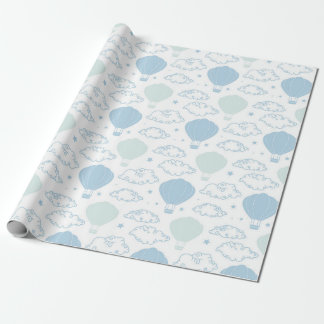 Hot Air Balloon And Clouds Baby Shower Pattern Wrapping Paper
