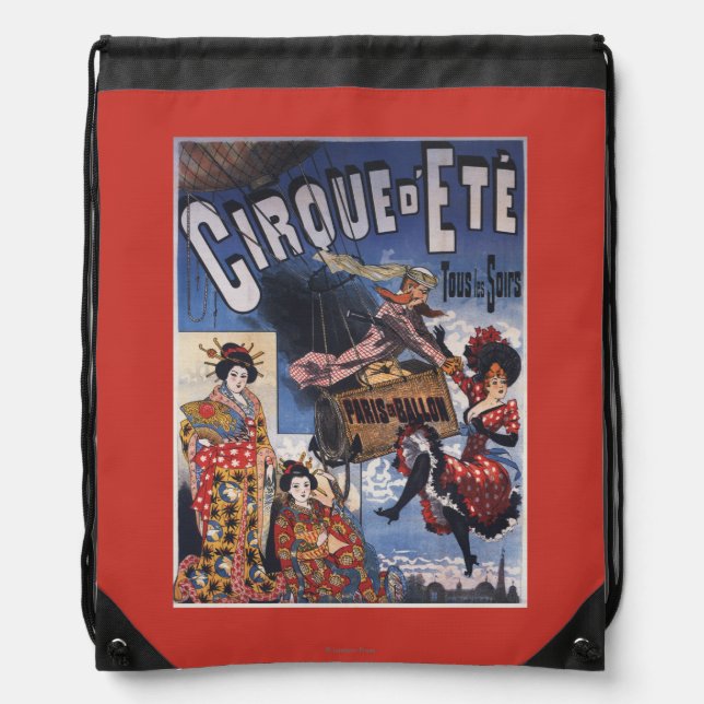 Hot-Air Balloon and Japanese Ladies Poster Drawstring Bag (Front)