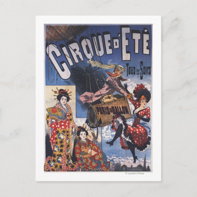 Hot-Air Balloon and Japanese Ladies Poster Postcard (Front)