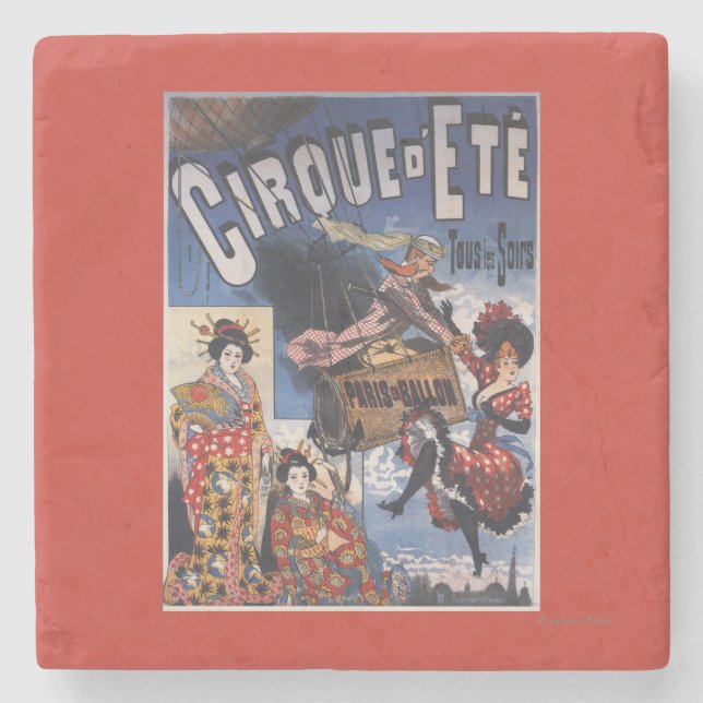 Hot-Air Balloon and Japanese Ladies Poster Stone Coaster (Front)