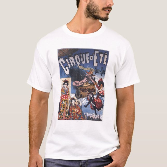 Hot-Air Balloon and Japanese Ladies Poster T-Shirt (Front)