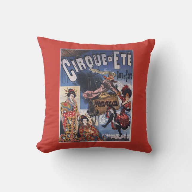 Hot-Air Balloon and Japanese Ladies Poster Throw Pillow (Front)