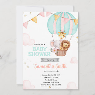 Hot Air Balloon Animal Baby Shower Invitation