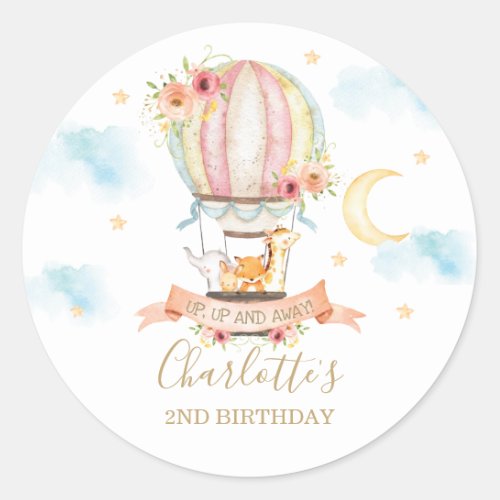 Hot Air Balloon Animal Birthday Thank You Favor Classic Round Sticker