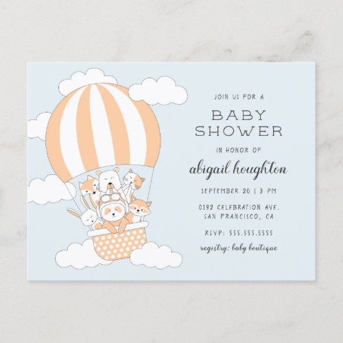 Hot Air Balloon Animal Themed Baby Shower Invitation Postcard