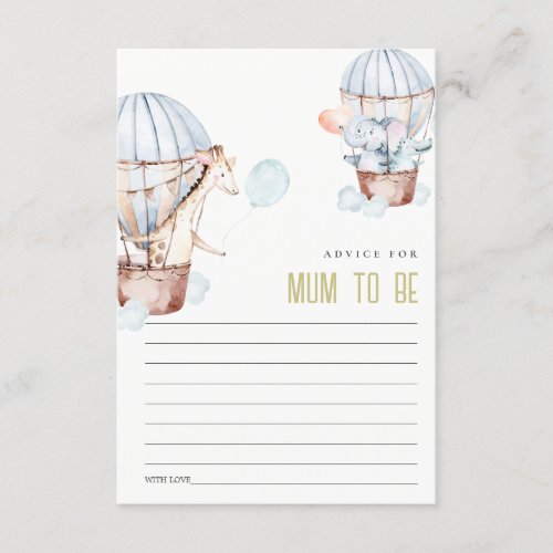 Hot Air Balloon Animals Advice For Mum Baby Shower Enclosure Card