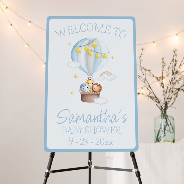 Hot Air Balloon Animals Baby Boy Baby Shower Foam Board (In Situ (Stand))