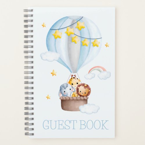 Hot Air Balloon Animals Baby Boy Baby Shower Guest Notebook