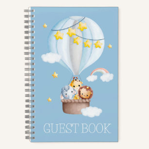 Hot Air Balloon Animals Baby Boy Baby Shower Guest Notebook