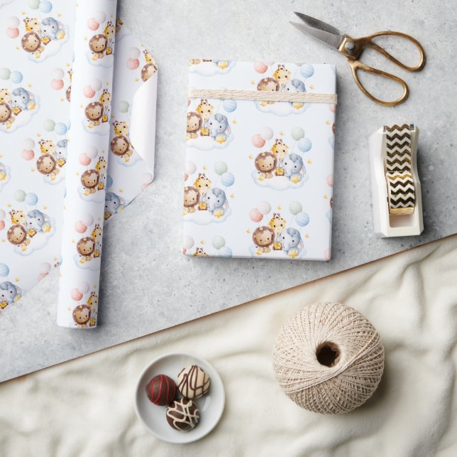 Hot Air Balloon Animals Baby Boy Baby Shower Wrapping Paper (Crafts)