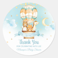 Hot Air Balloon Animals Baby Shower Baby Boy Favor Classic Round Sticker