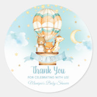 Hot Air Balloon Animals Baby Shower Baby Boy Favor Classic Round Sticker