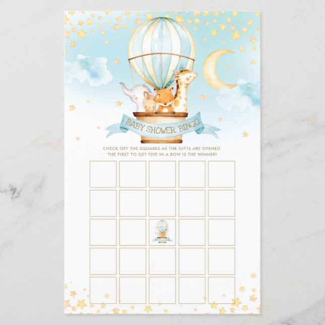 Hot Air Balloon Animals Baby Shower Bingo Game  (Front)