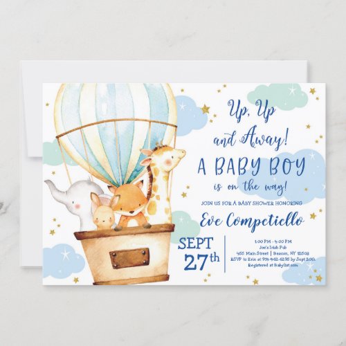 Hot Air Balloon Animals Baby Shower Invitation