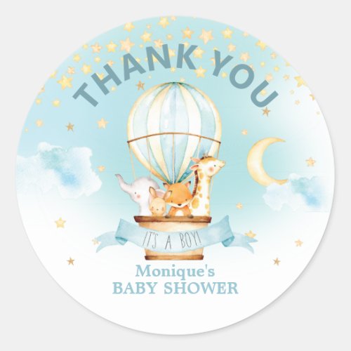 Hot Air Balloon Animals Baby Shower Thank Favors Classic Round Sticker