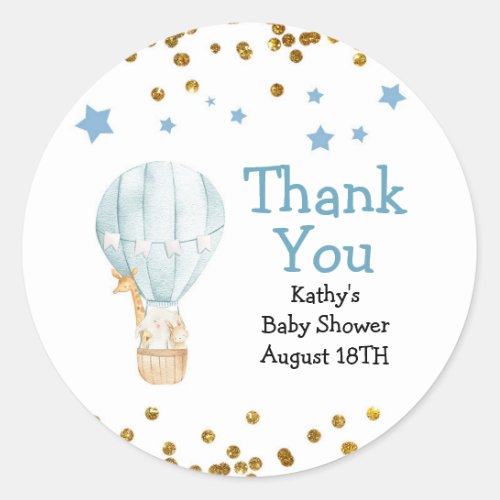 Hot Air Balloon Animals Baby Shower Thank You Tag 