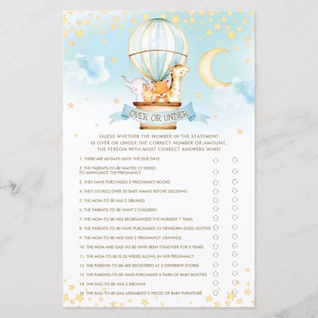 Hot Air Balloon Animals Over or Under Game (Front)