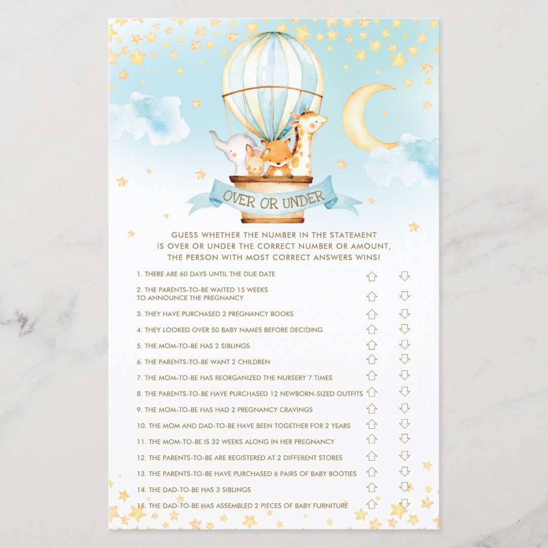 Hot Air Balloon Animals Over or Under Game | Zazzle
