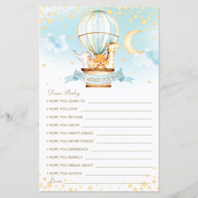 Hot Air Balloon Animals Well Wishes for Baby Card (Front)