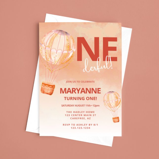 Hot Air Balloon Apricot Boho 1st Birthday Invitation (Creator Uploaded)
