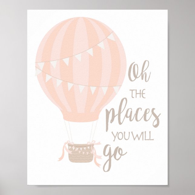 Hot Air Balloon Art, Oh The Places You Will Go Poster (Front)