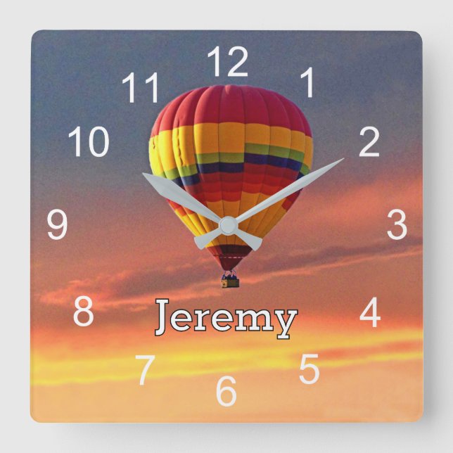 Hot Air Balloon at glorious Sunset personalize Square Wall Clock (Front)