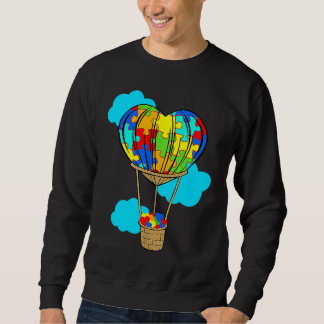 Hot Air Balloon Autism Awareness Cute Heart Puzzle Sweatshirt