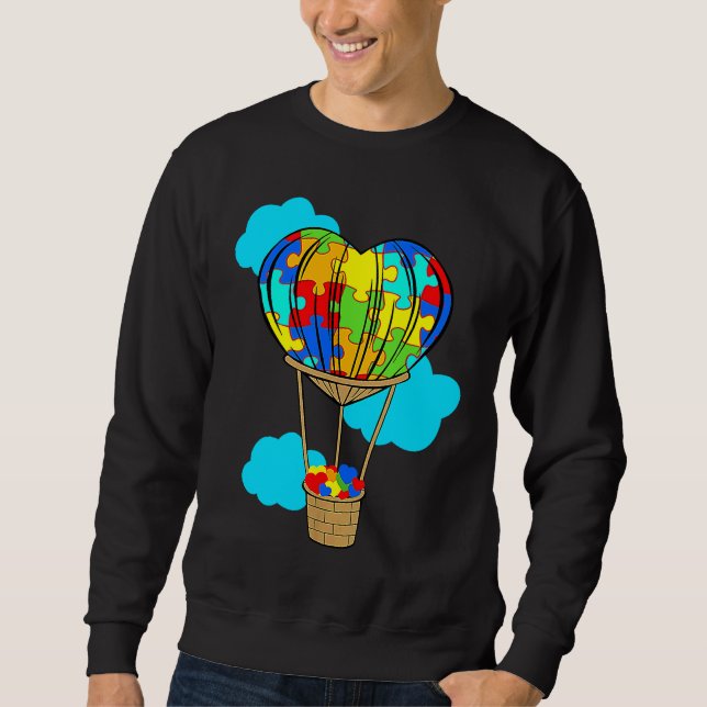 Hot Air Balloon Autism Awareness Cute Heart Puzzle Sweatshirt (Front)
