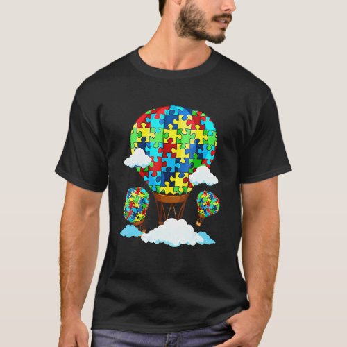 Hot Air Balloon Autism Awareness Cute Heart Puzzle T-Shirt
