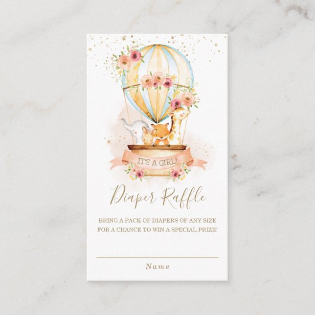 Hot Air Balloon Baby Animals Shower Diaper Raffle Enclosure Card (Front)