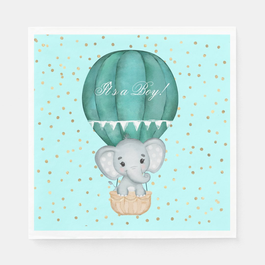 Hot Air Balloon Baby Boy Elephant Baby Shower Napkins Zazzle