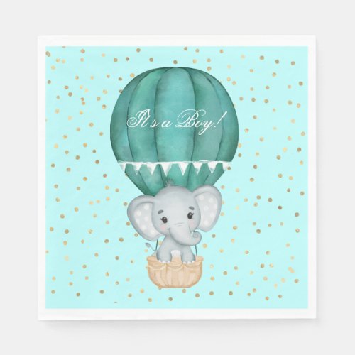 Hot Air Balloon Baby Boy Elephant Baby Shower Napkins