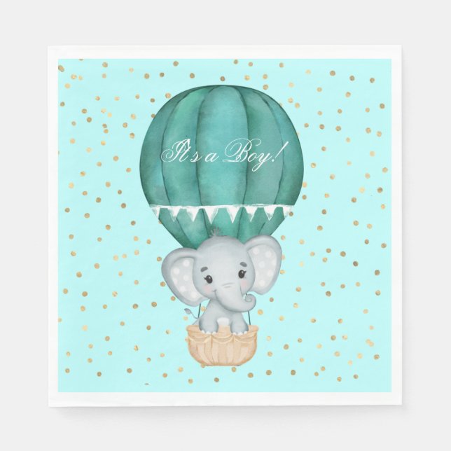 Hot Air Balloon Baby Boy Elephant Baby Shower Napkins (Front)