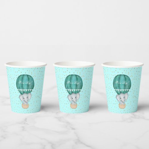 Hot Air Balloon Baby Boy Elephant Baby Shower    Paper Cups
