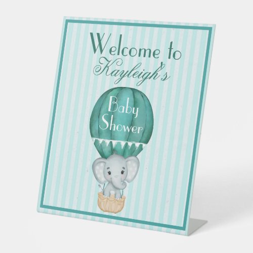 Hot Air Balloon Baby Boy Elephant Baby Shower Pedestal Sign