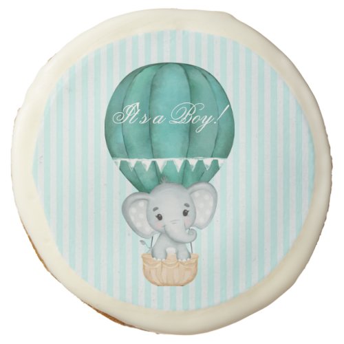 Hot Air Balloon Baby Boy Elephant Baby Shower    Sugar Cookie