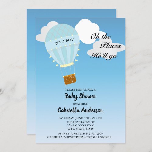 Hot Air Balloon Baby Boy Shower Invitation