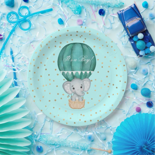 Hot Air Balloon Baby Elephant Shower   Paper Plates (Party)