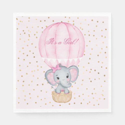 Hot Air Balloon Baby Girl Elephant Baby Shower  Napkins