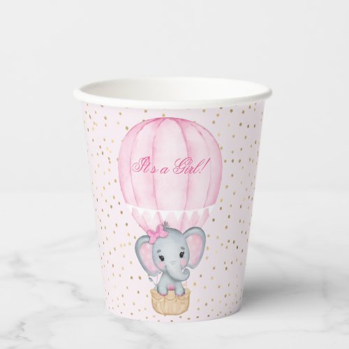 Hot Air Balloon Baby Girl Elephant Baby Shower  Paper Cups