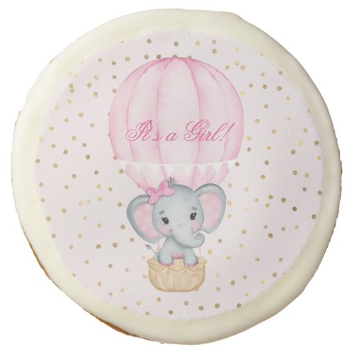 Hot Air Balloon Baby Girl Elephant Baby Shower   Sugar Cookie