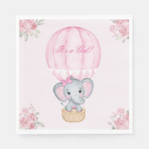 Hot Air Balloon Baby Girl Elephant Roses 