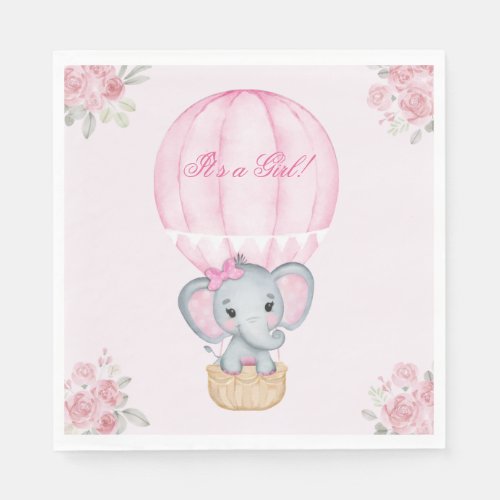 Hot Air Balloon Baby Girl Elephant Roses  Napkins