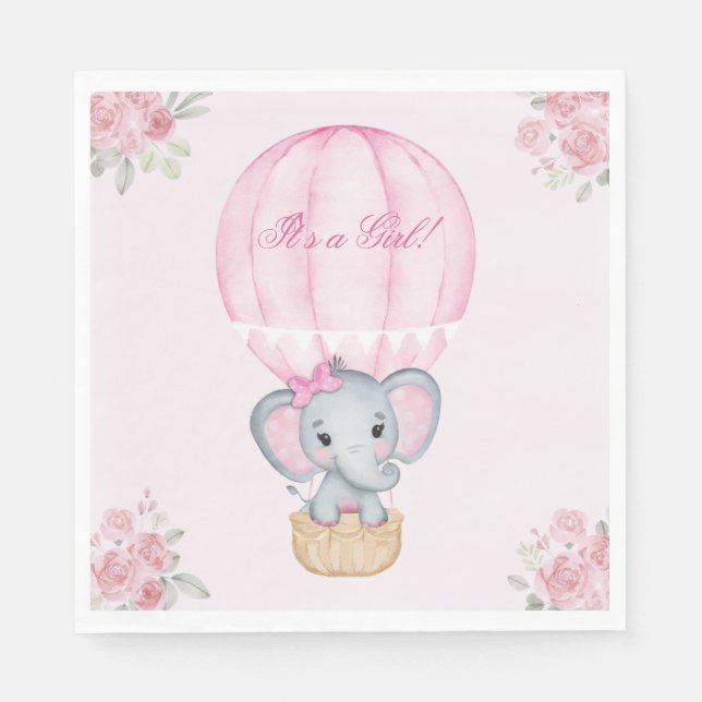 Hot Air Balloon Baby Girl Elephant Roses  Napkins (Front)