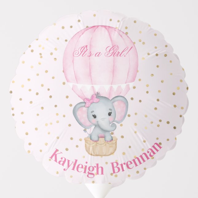 Hot Air Balloon Baby Girl Elephant Shower Balloon (Front)