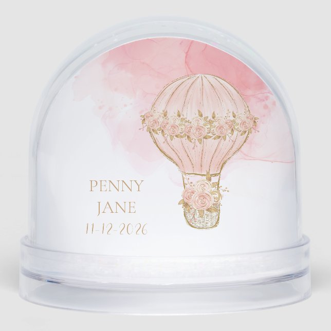 Hot Air Balloon Baby Girl Snow Globe (Front)