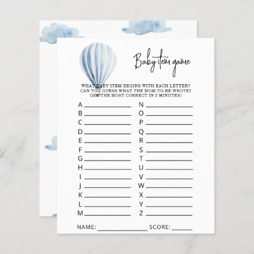 Hot air balloon Baby Item Game Baby Shower Game
