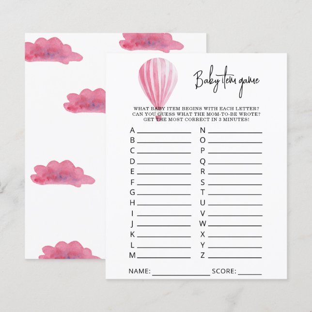 Hot air balloon Baby Item Game. Baby Shower Game (Front/Back)
