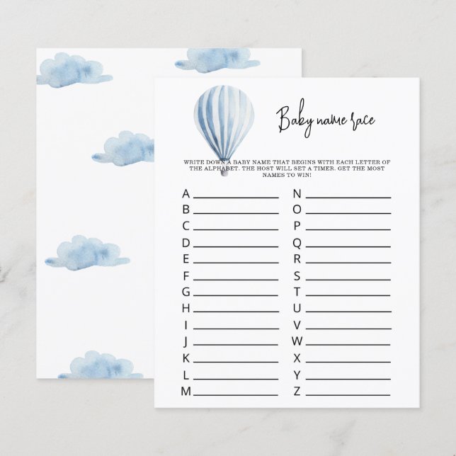 Hot air balloon - Baby name race game (Front/Back)