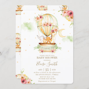 Hot Air Balloon Baby Shower Animals Gender Neutral Invitation
